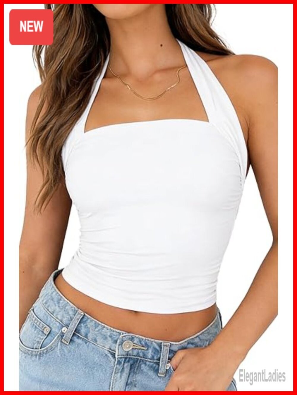 Backless Halter Crop Tank Top Double Lined Going Out Sleeveless Slim Fit Y2K